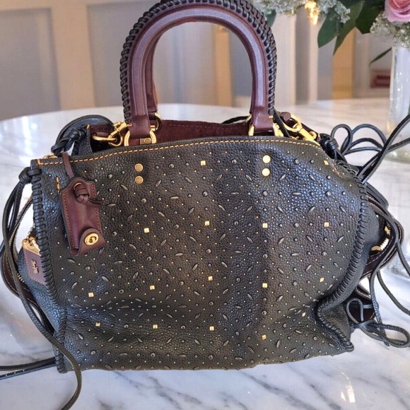Coach Handbags - Coach Rogue 36 Black 75th Anniversary Bag Purse Whipstitch Rivet VHTF 1941